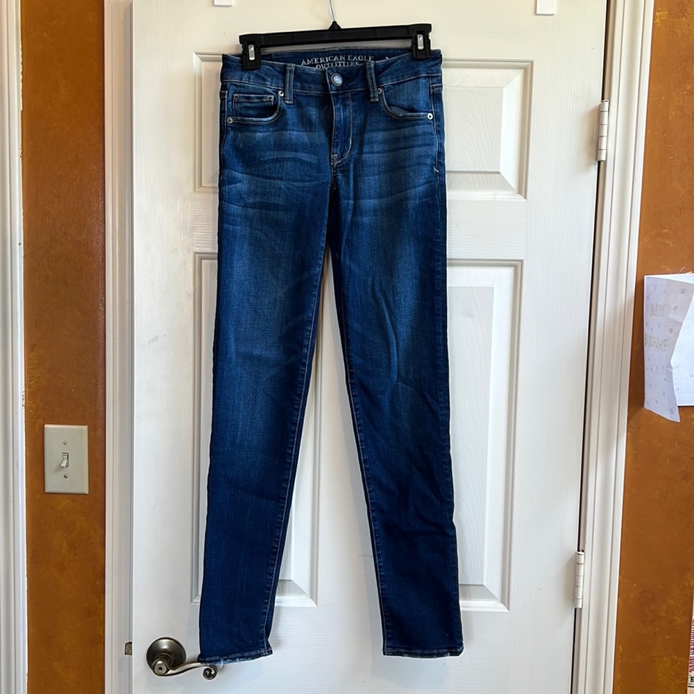 American Eagle Outfitters Blue Skinny Super Stretch Jeans, Size 0
